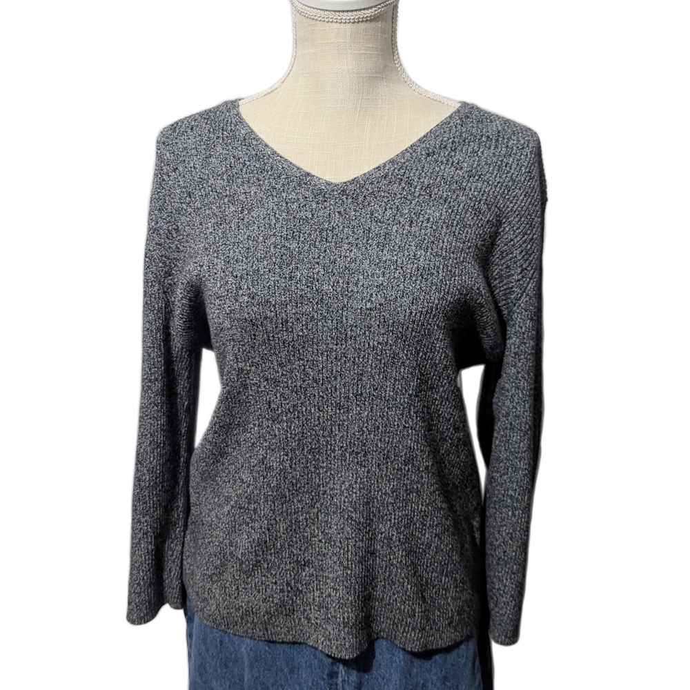 Croft & Barrow Gray V Neck Ribbed Knit Sweater Fall Basics Top Knit 100% Cotton